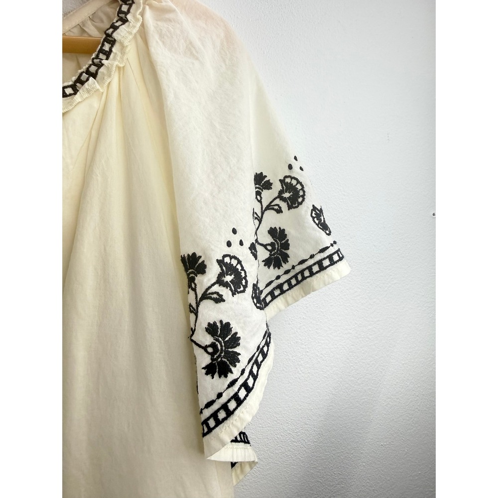 Old Navy Womens Cream Embroidered Boho Babydoll Mini Dress Black Floral Sz M - Picture 6 of 11